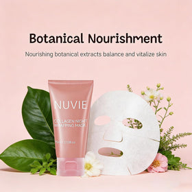 Nuvie collagen mask hydrolyzed-collagen supports improved elasticity and resilience.