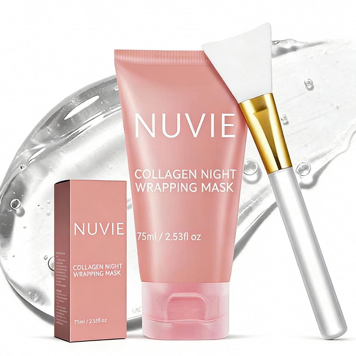 Nuvie collagen mask night-application provides lasting hydration for a refreshed complexion.