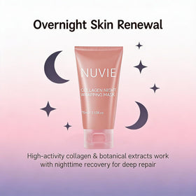 Nuvie collagen mask overnight-peel-off reveals smoother skin by morning.