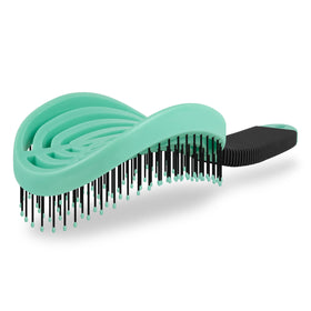 NuWay DoubleC detangling brush mint-green close-up showing gentle detangling