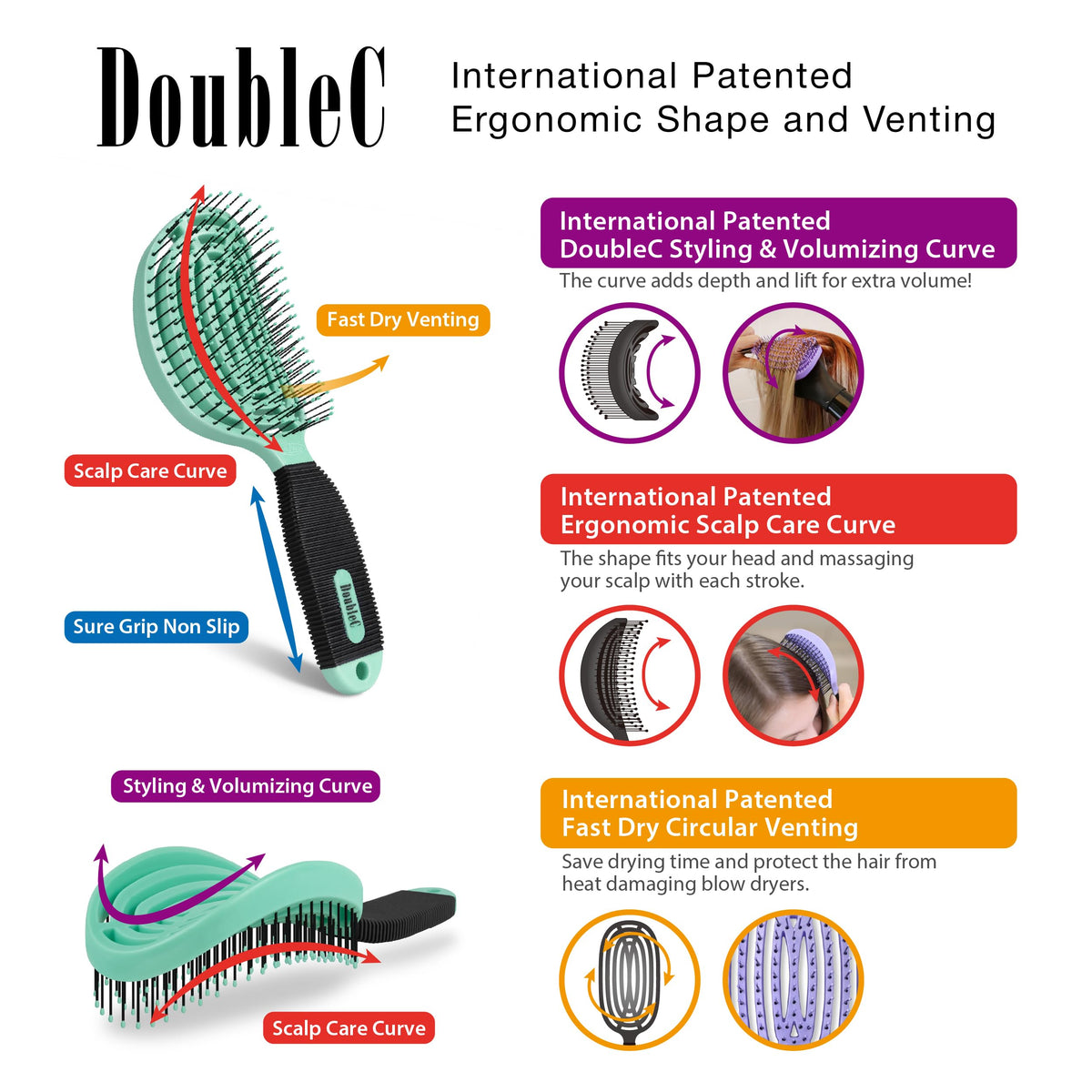 NuWay DoubleC brush used on wet hair delivering snag-free detangling