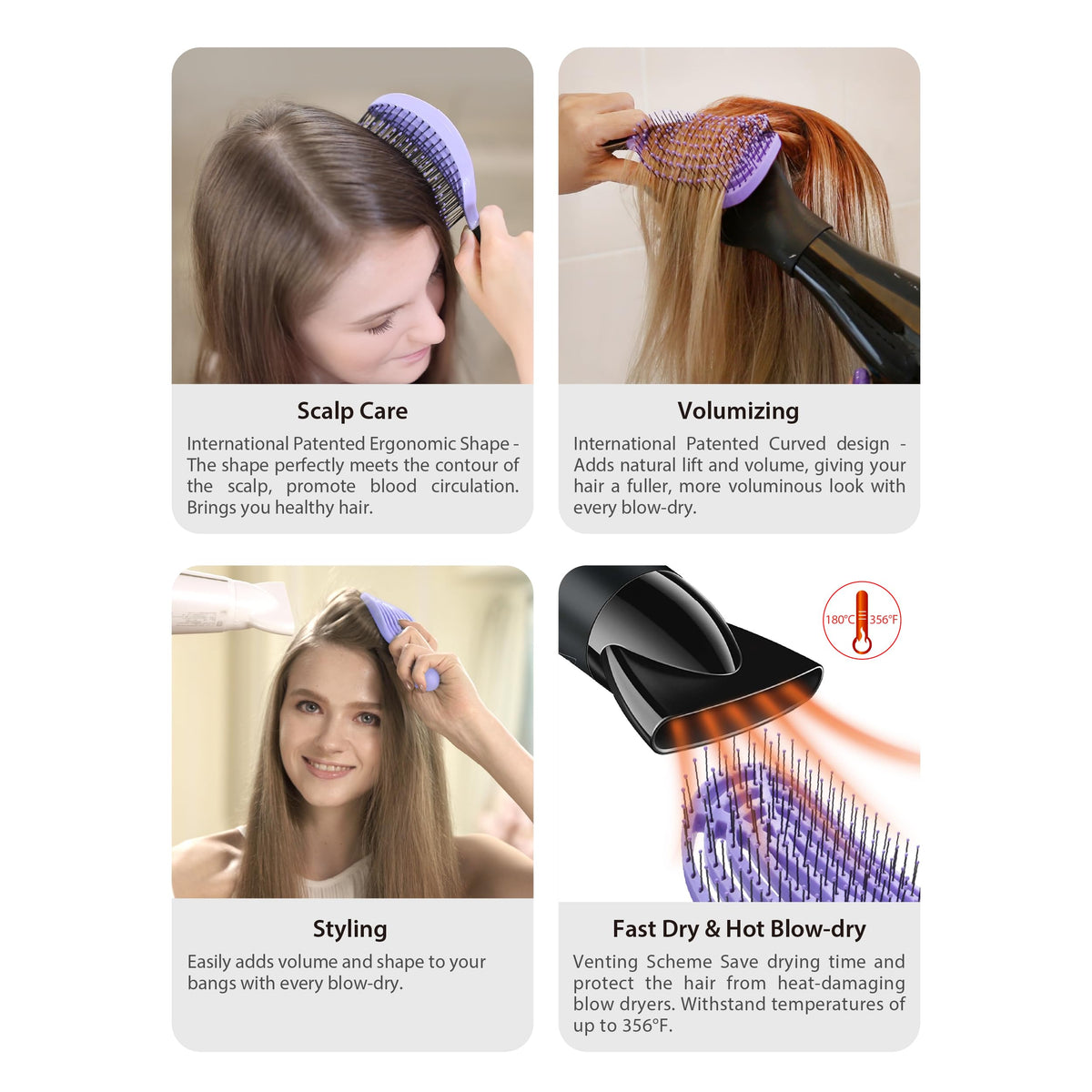 NuWay DoubleC detangling brush used on dry hair for styling
