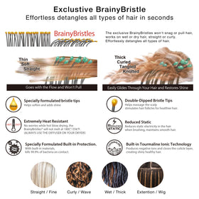 NuWay DoubleC curved brush spine provides gentle scalp contact and massage