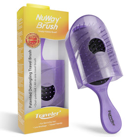 NuWay Traveler compact brush for purse enables quick, gentle detangling on the go.