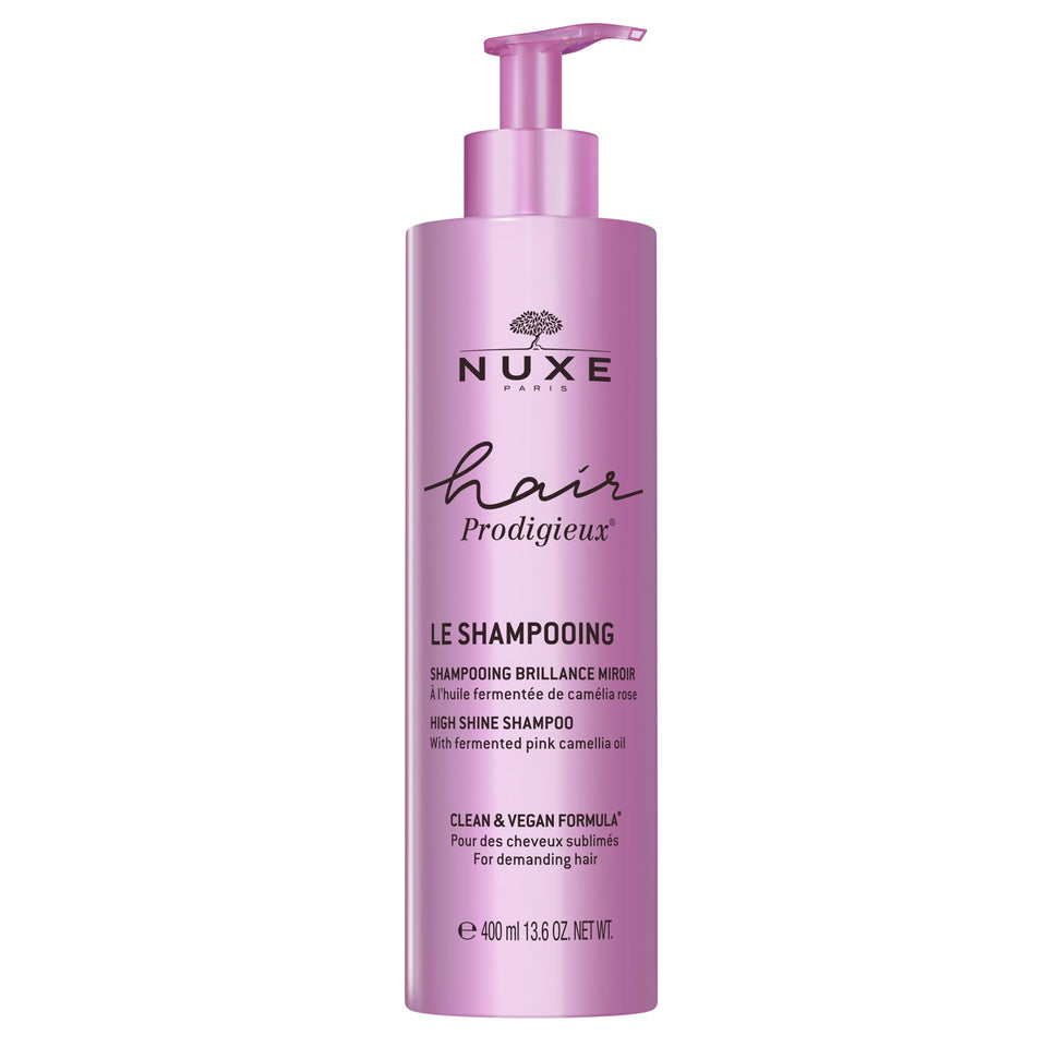 Nuxe Hair Prodigieux bottle highlighting nourishing daily cleansing.