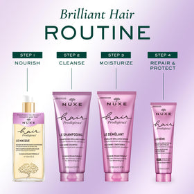 Nuxe Hair Prodigieux packaging close-up emphasizes natural-origin formula