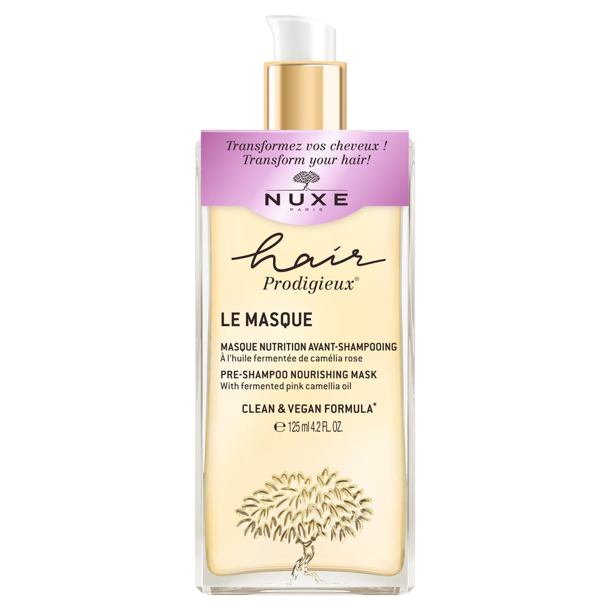Nuxe Hair Prodigieux pre-shampoo mask applied to dry hair for deep nourishment