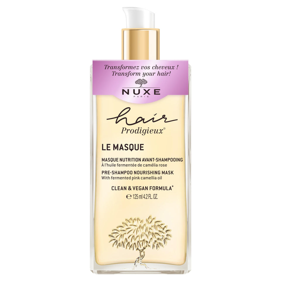 Nuxe Hair Prodigieux pre-shampoo mask applied to dry hair for deep nourishment