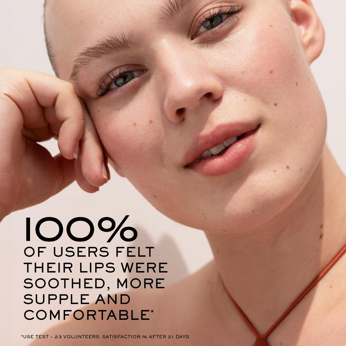 Makeup-ready lip balm primes lips for color wear under lipstick.