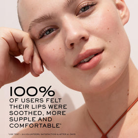 Makeup-ready lip balm primes lips for color wear under lipstick.