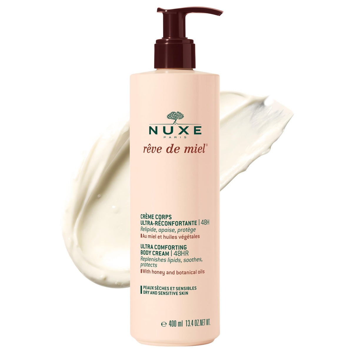 Nuxe Rêve de Miel cream jar closeup showing velvety texture for dry skin
