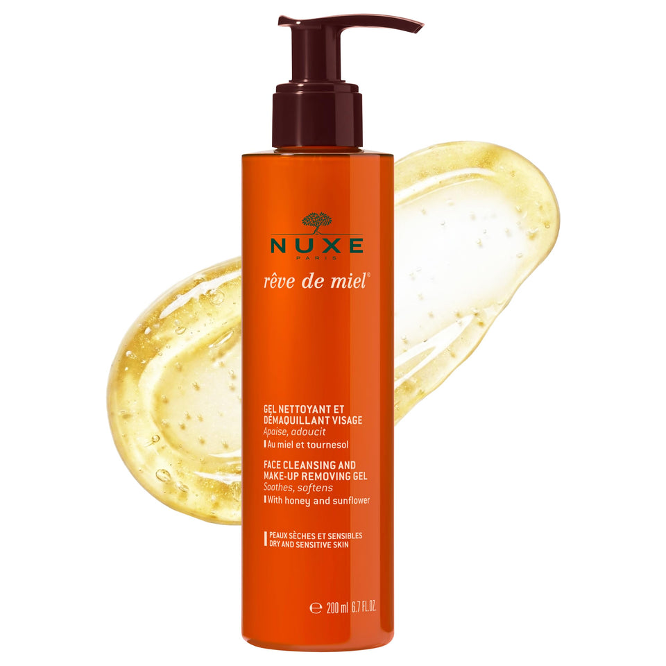 Nuxe Rêve de Miel cleanser bottle pour for gentle makeup removal and cleansing