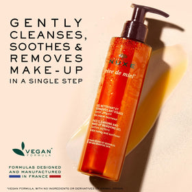 Nuxe Rêve de Miel label close-up highlighting honey and sunflower formula