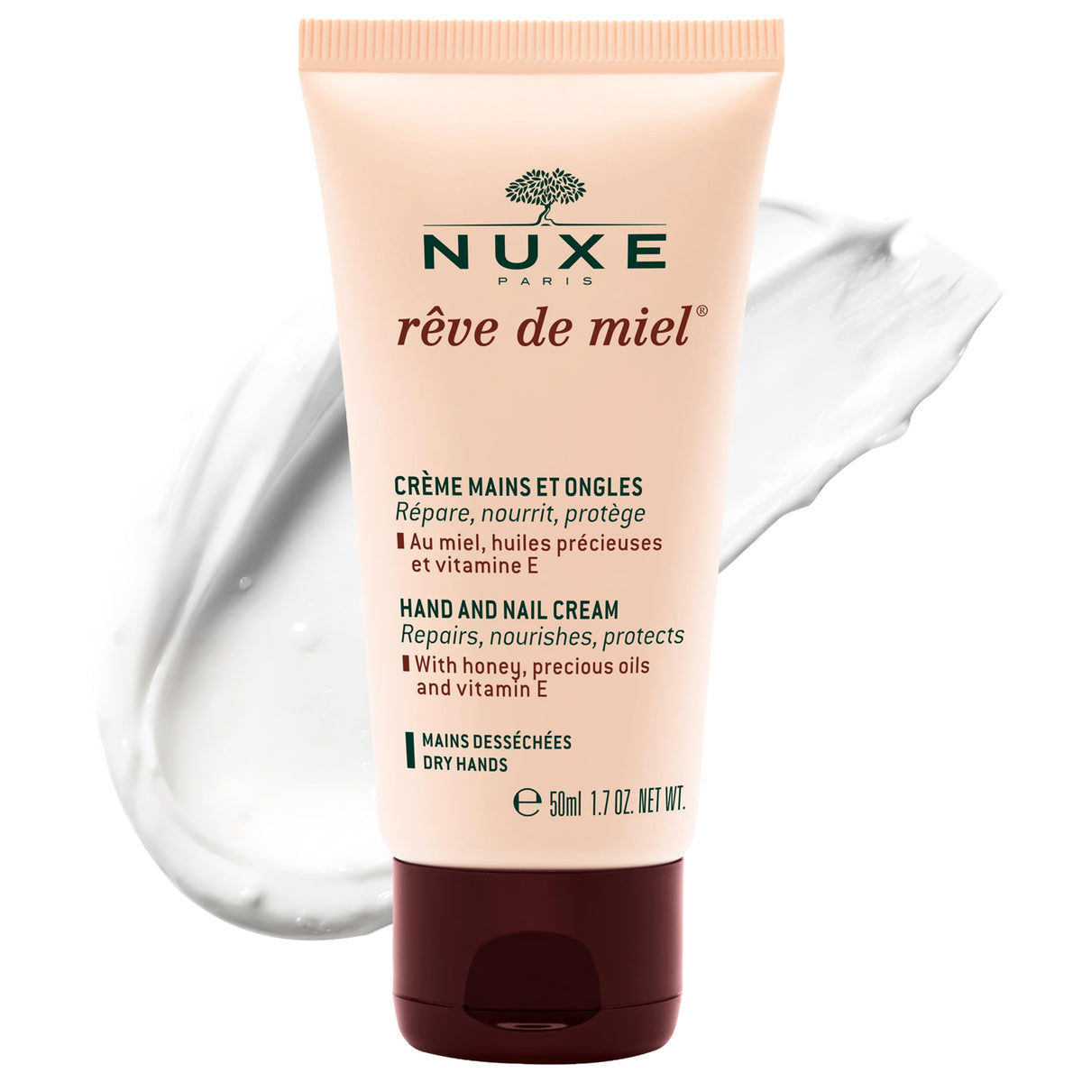 Nuxe Reve de Miel hand cream jar close-up for nourished hands.