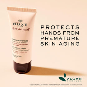 Nuxe Reve de Miel ingredients natural-origin close-up with honey and oils.