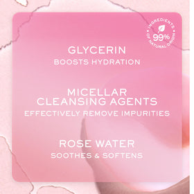 Cotton pad applying Nuxe Very Rose micellar water to face and eyes.