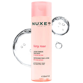 NUXE Very Rose toner bottle close-up for a refreshing facial prep.