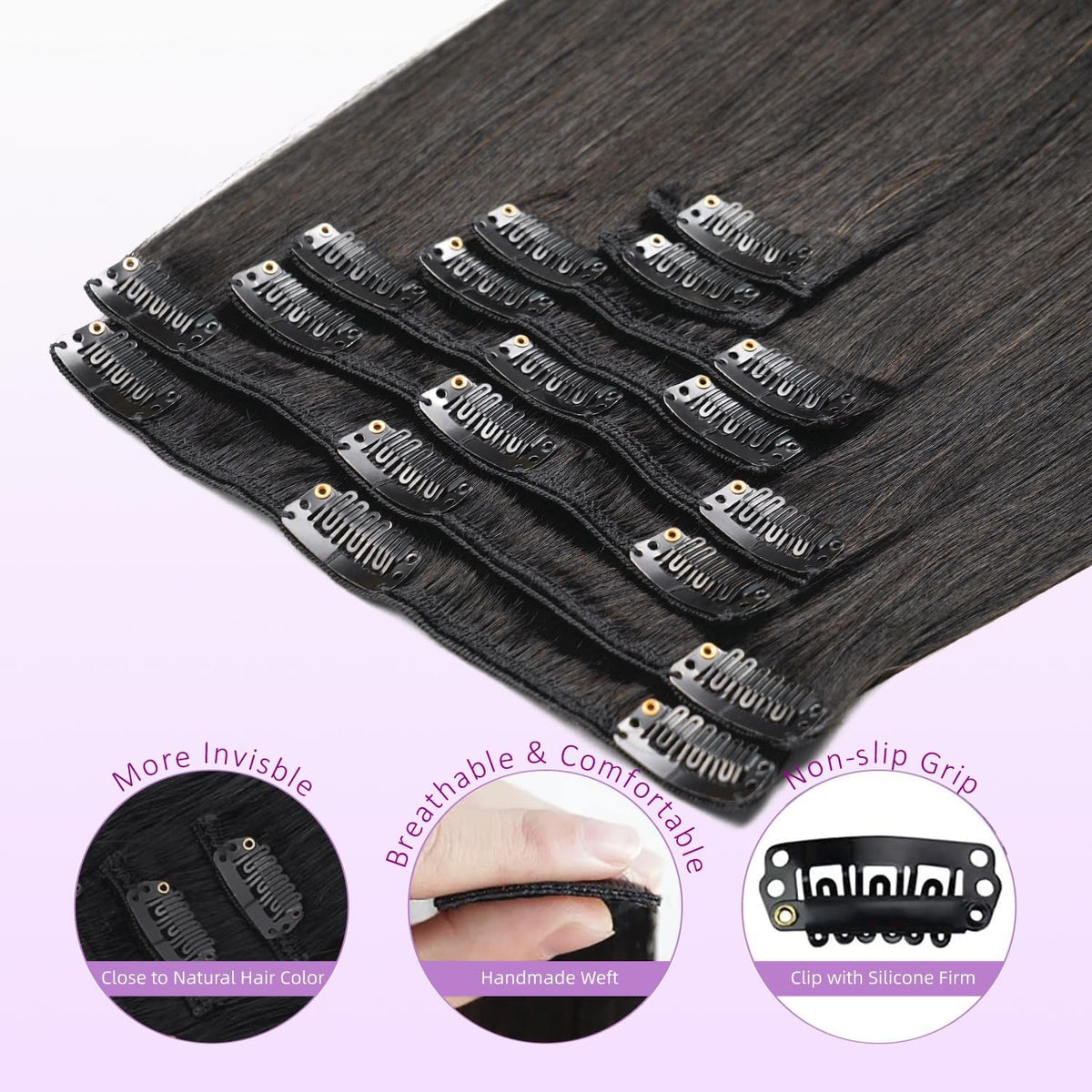 Nuzusa 22-inch natural black clip-in extensions for dramatic length