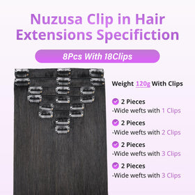 Nuzusa clip-in extensions with double-weft design for fuller volume