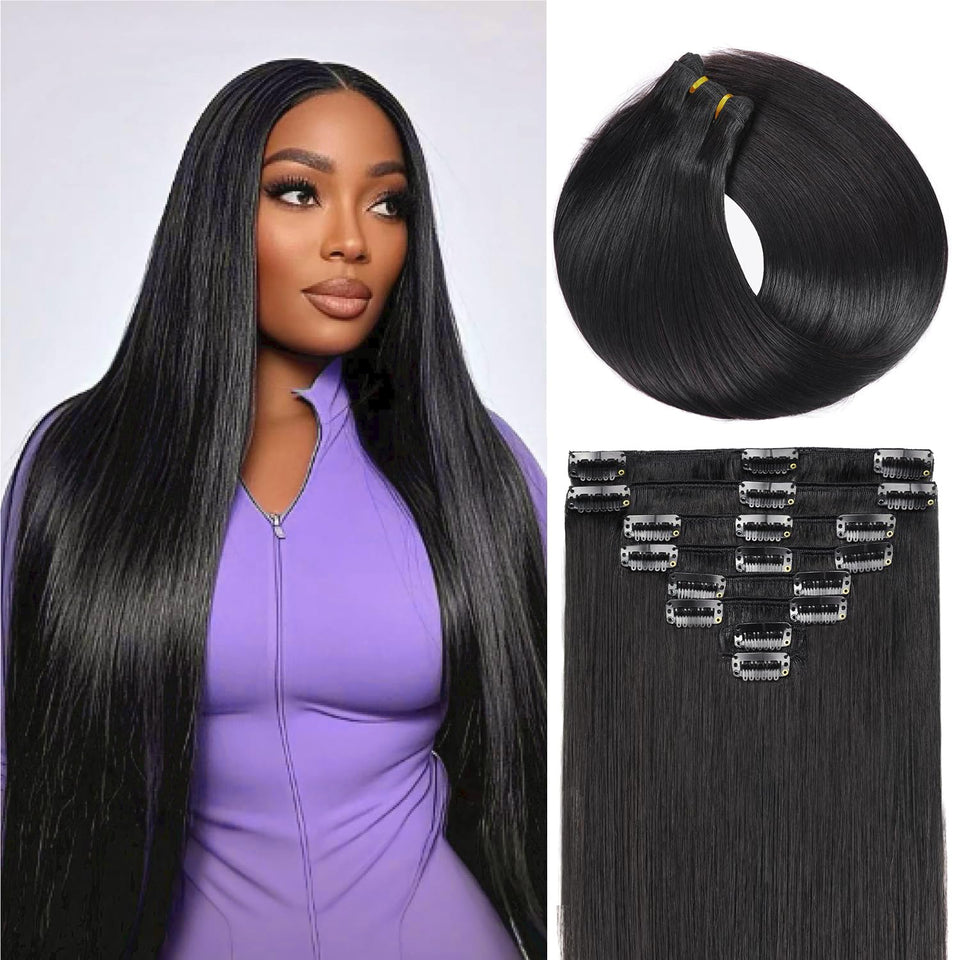 Nuzusa clip-in hair extensions in straight style for instant length