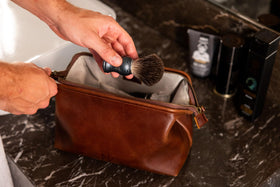 NV Holders brown leather toiletry bag, gift-ready packaging for discerning travelers