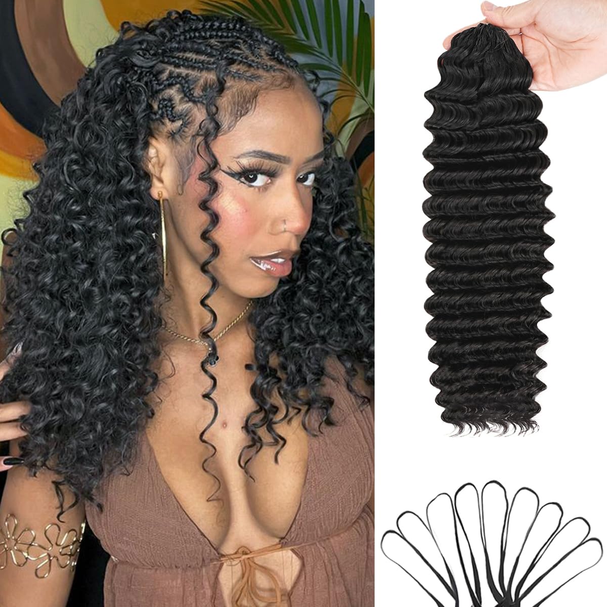 Nvnvdij deep-wave crochet hair 16in bundles blend naturally for everyday styles.
