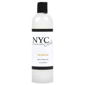 NYC Curls The Curl Gel bottle pouring, showing flexible hold for curls