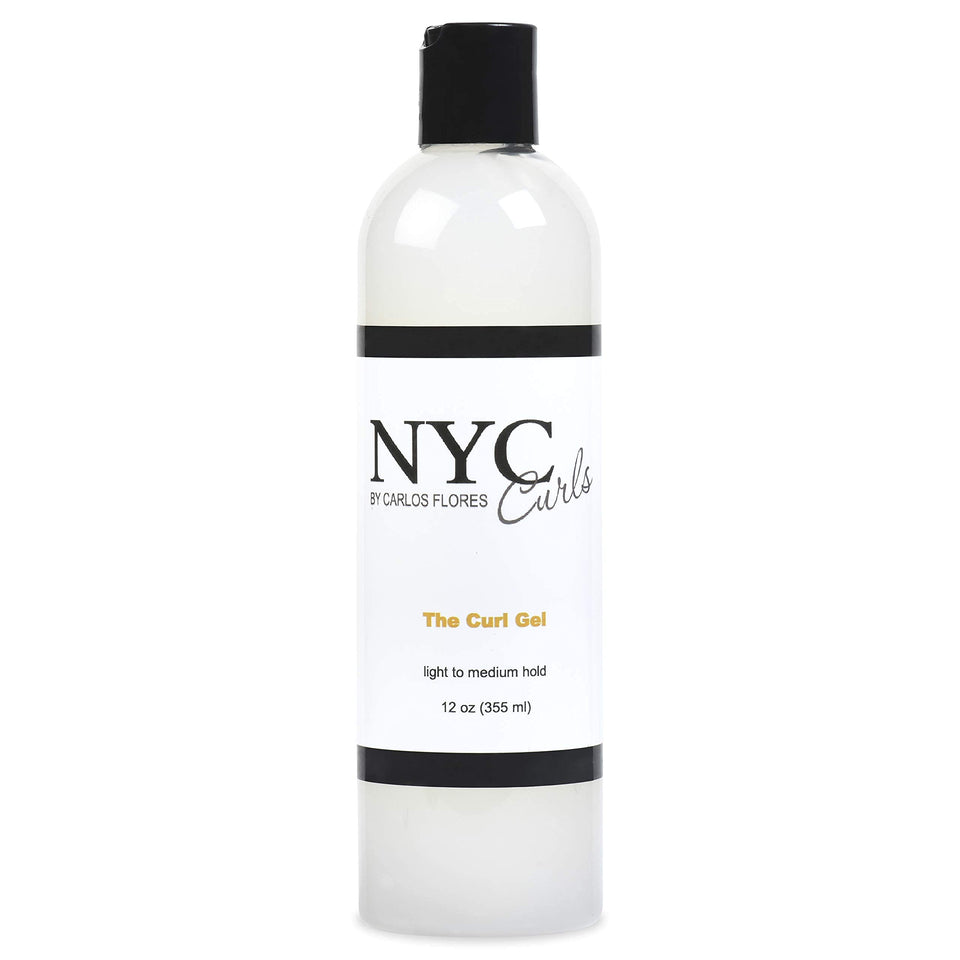 NYC Curls The Curl Gel bottle pouring, showing flexible hold for curls