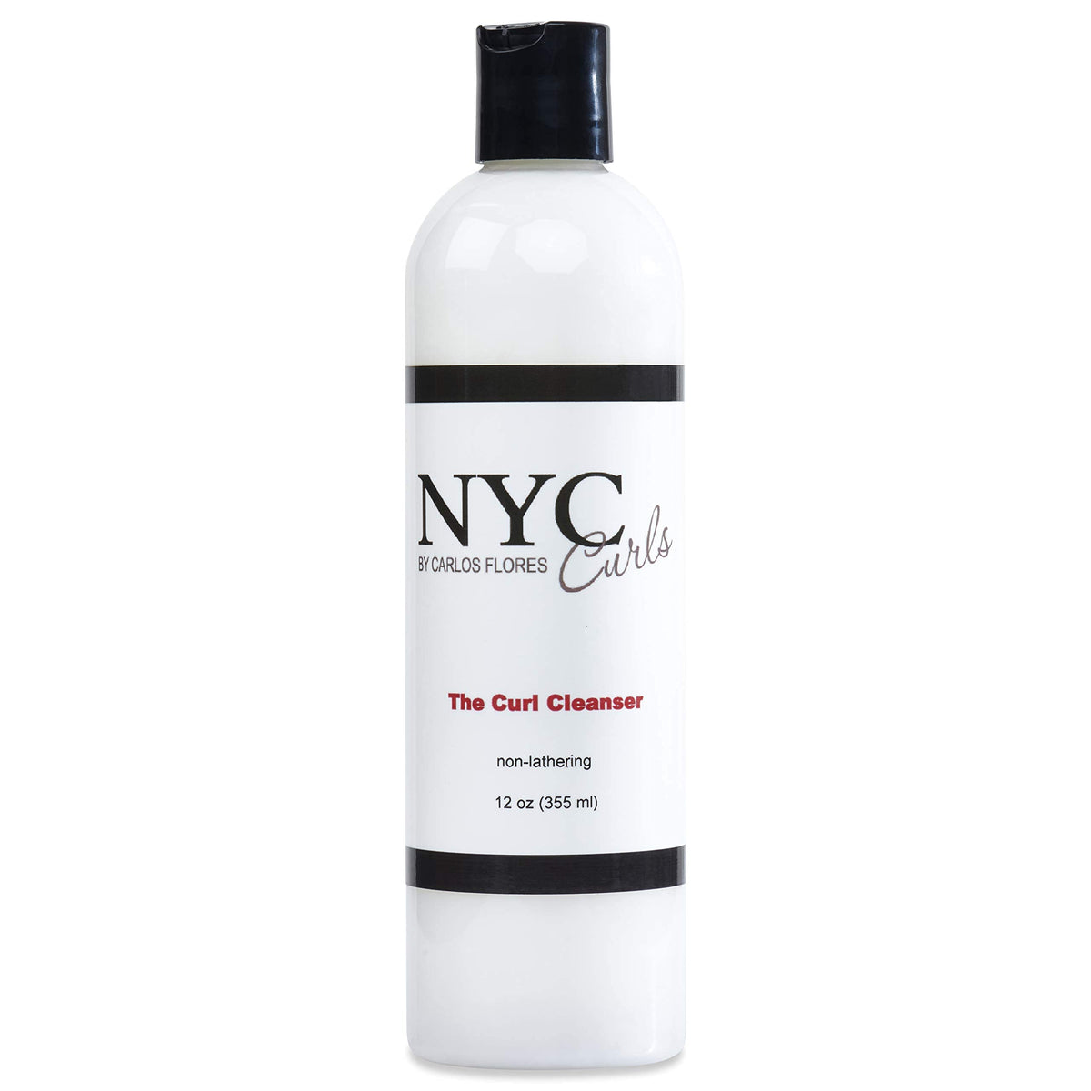NYC Curls The Curl Cleanser bottle being poured for a gentle, lather-free cleanse