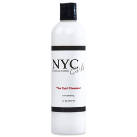 NYC Curls The Curl Cleanser bottle being poured for a gentle, lather-free cleanse