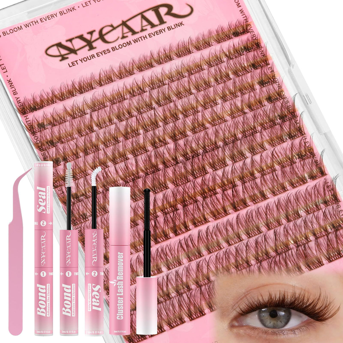 NYCAAR lash clusters kit brown 8-16mm for a natural wispy look