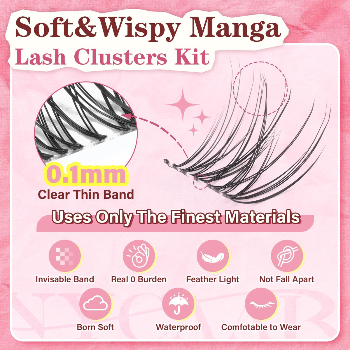 NYCAAR Velure cluster lashes 8-18 mm range for customizable manga eye.