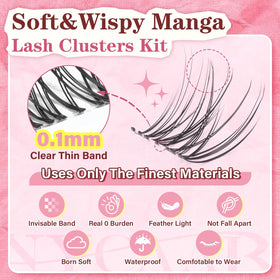 NYCAAR Velure cluster lashes 8-18 mm range for customizable manga eye.