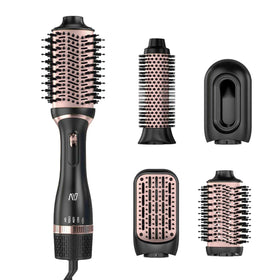Nycoba hair dryer brush in rose-gold finish for sleek, shiny styling.