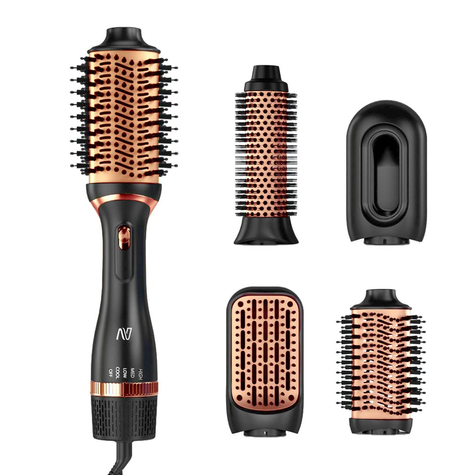 Nycoba Hair Dryer Brush Set showing volumizing curl switch for fast styling.