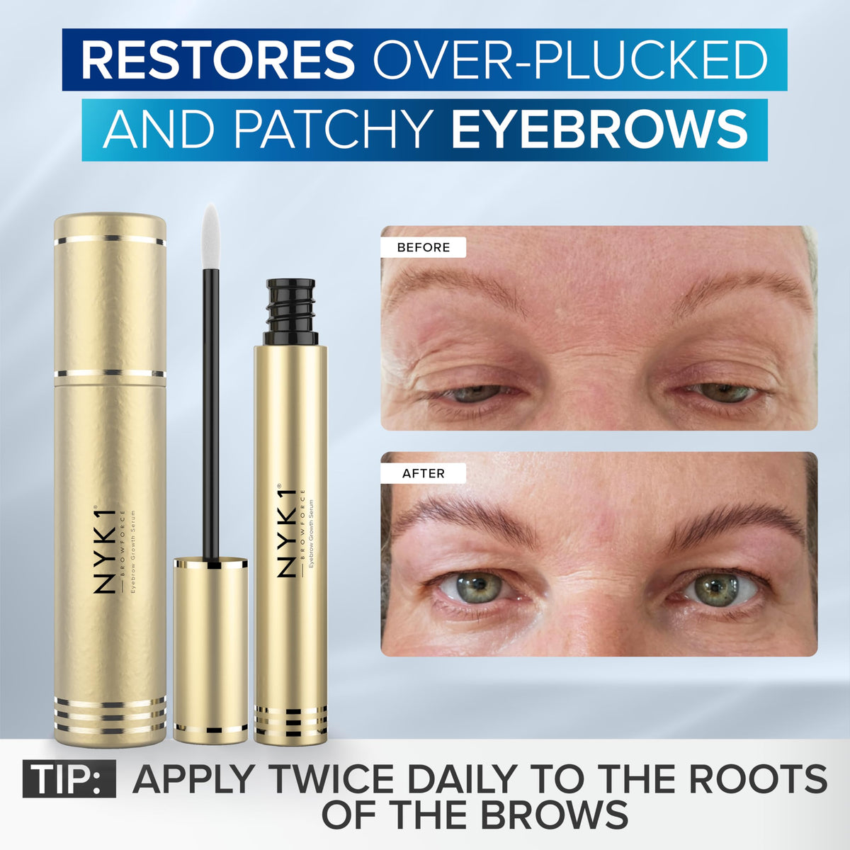 NYK1 BrowForce precision applicator delivers full saturation from root to tip.