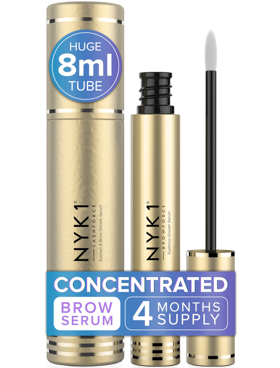 NYK1 BrowForce serum bottle, compact 8ml for daily brow growth routines.
