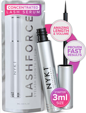 NYK1 LashForce bottle close-up showing premium packaging for lash care