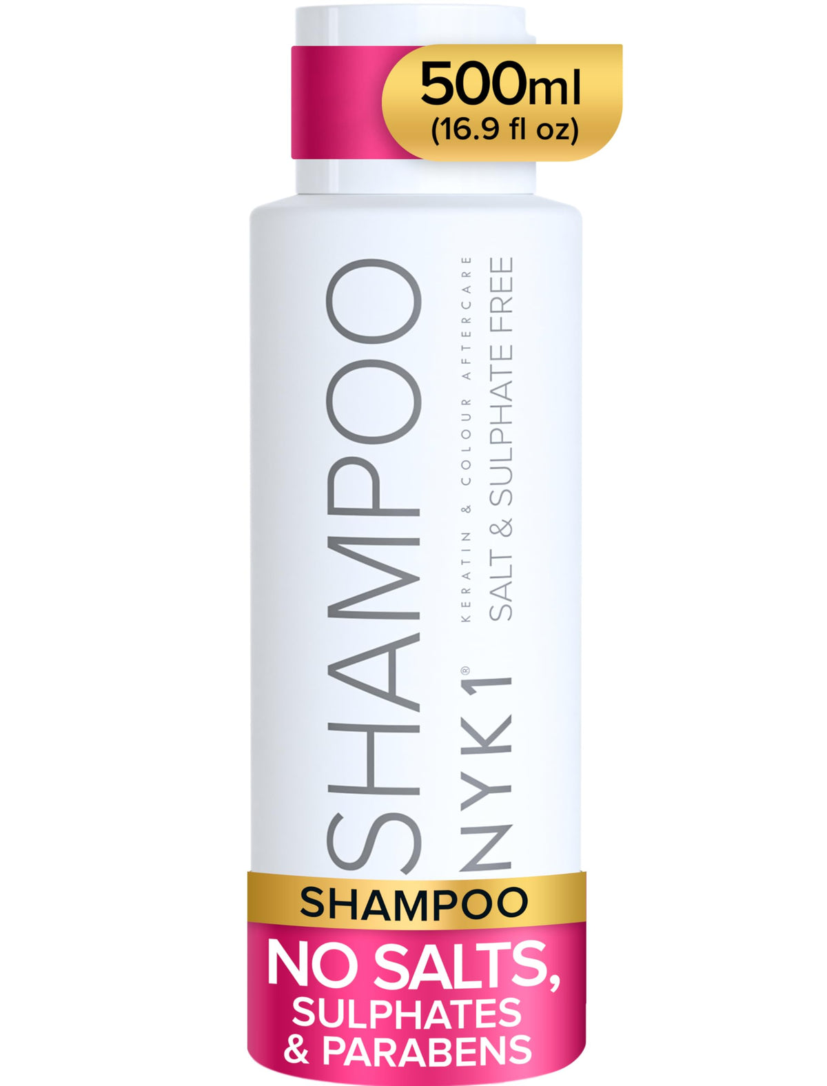 NYK1 Salt & Sulfate Free Shampoo bottle, gentle cleanse for all hair types.