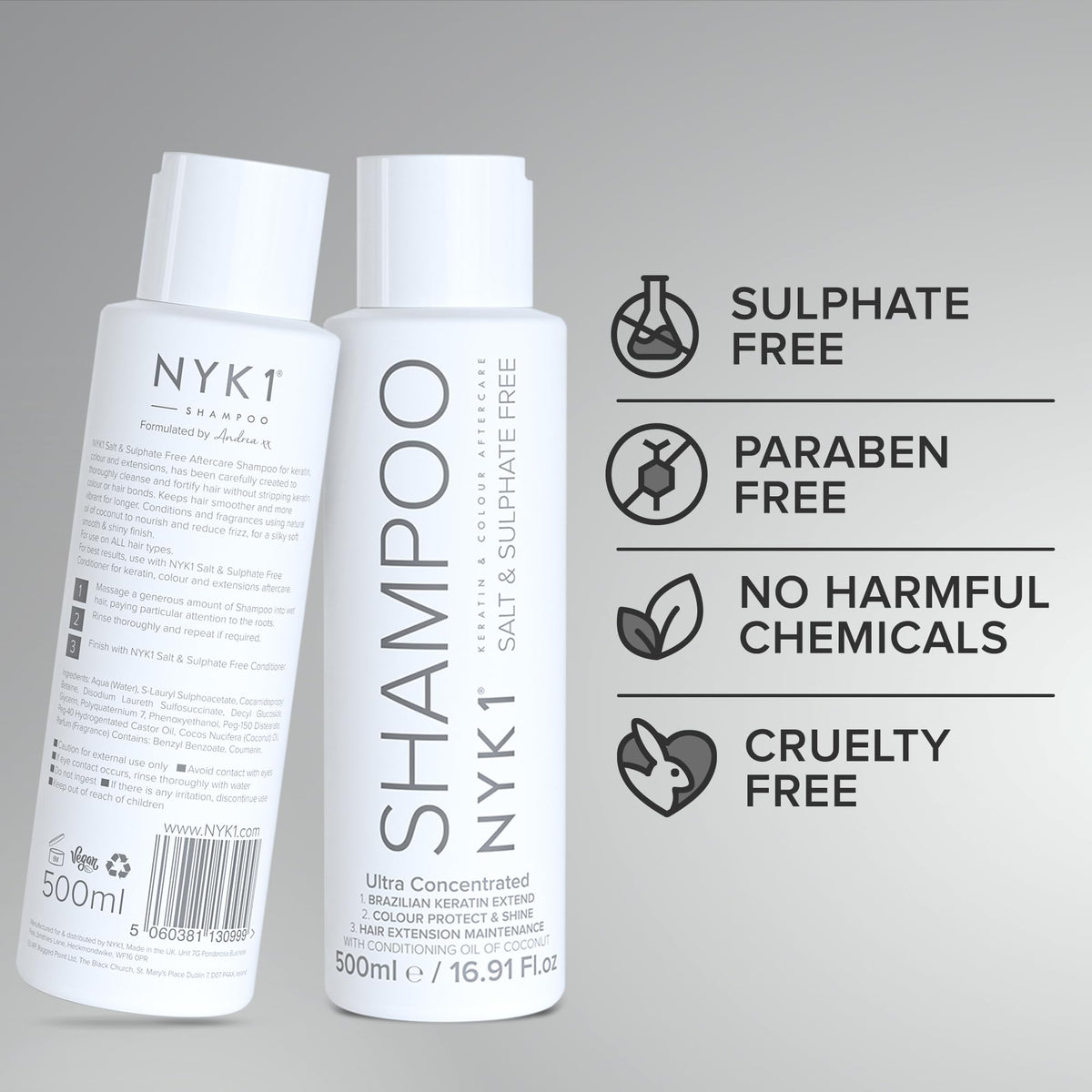 NYK1 Paraben-free label highlights safe, color-safe cleansing.