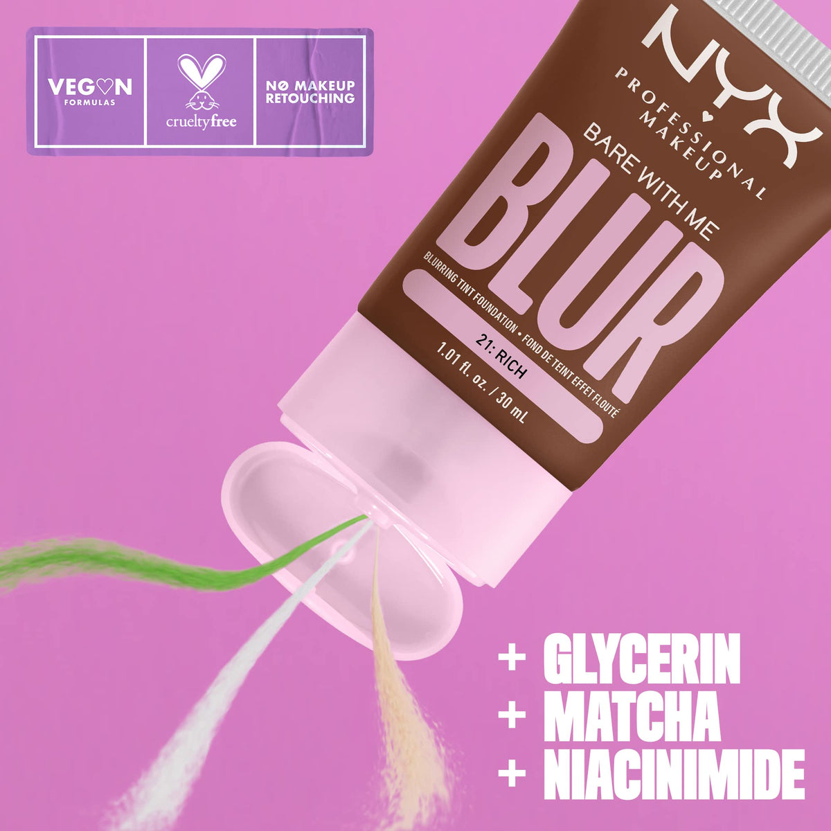 NYX Bare With Me Blur Tint application brush aiding even, streak-free blending