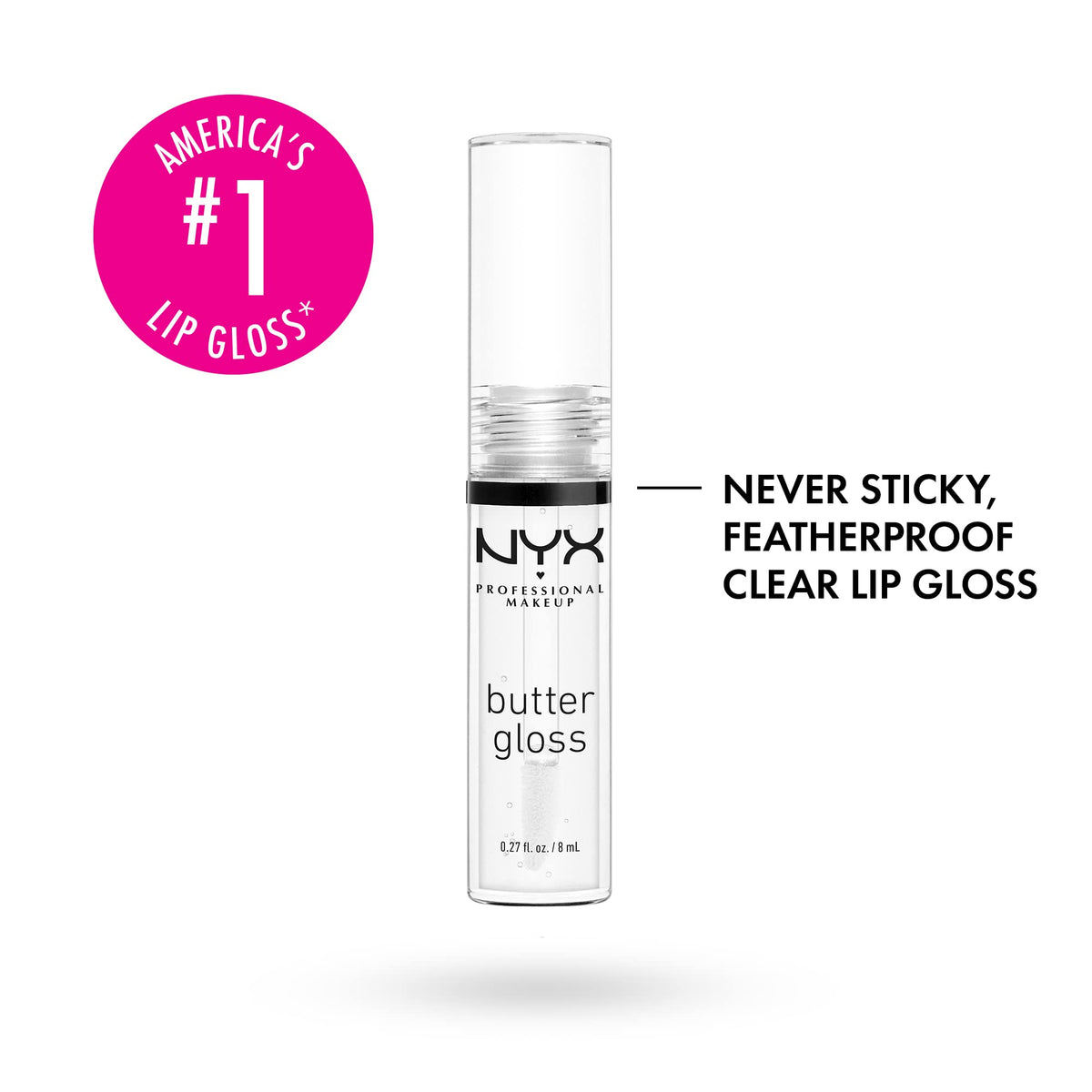 Nyx Butter Gloss Sugar Glass application close-up showing creamy, non-sticky shine.