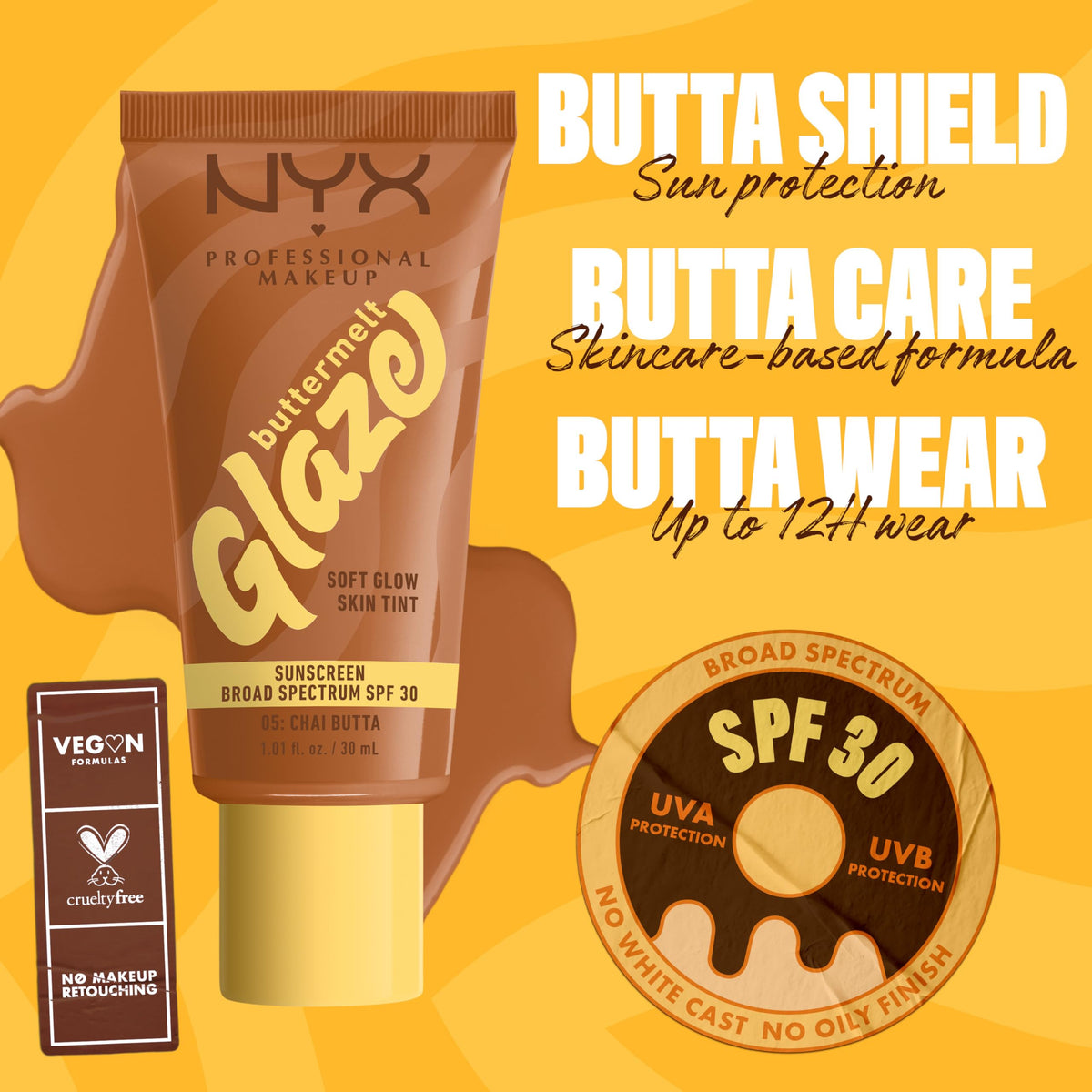 NYX Buttermelt Glaze glazed donut finish on skin with natural radiance