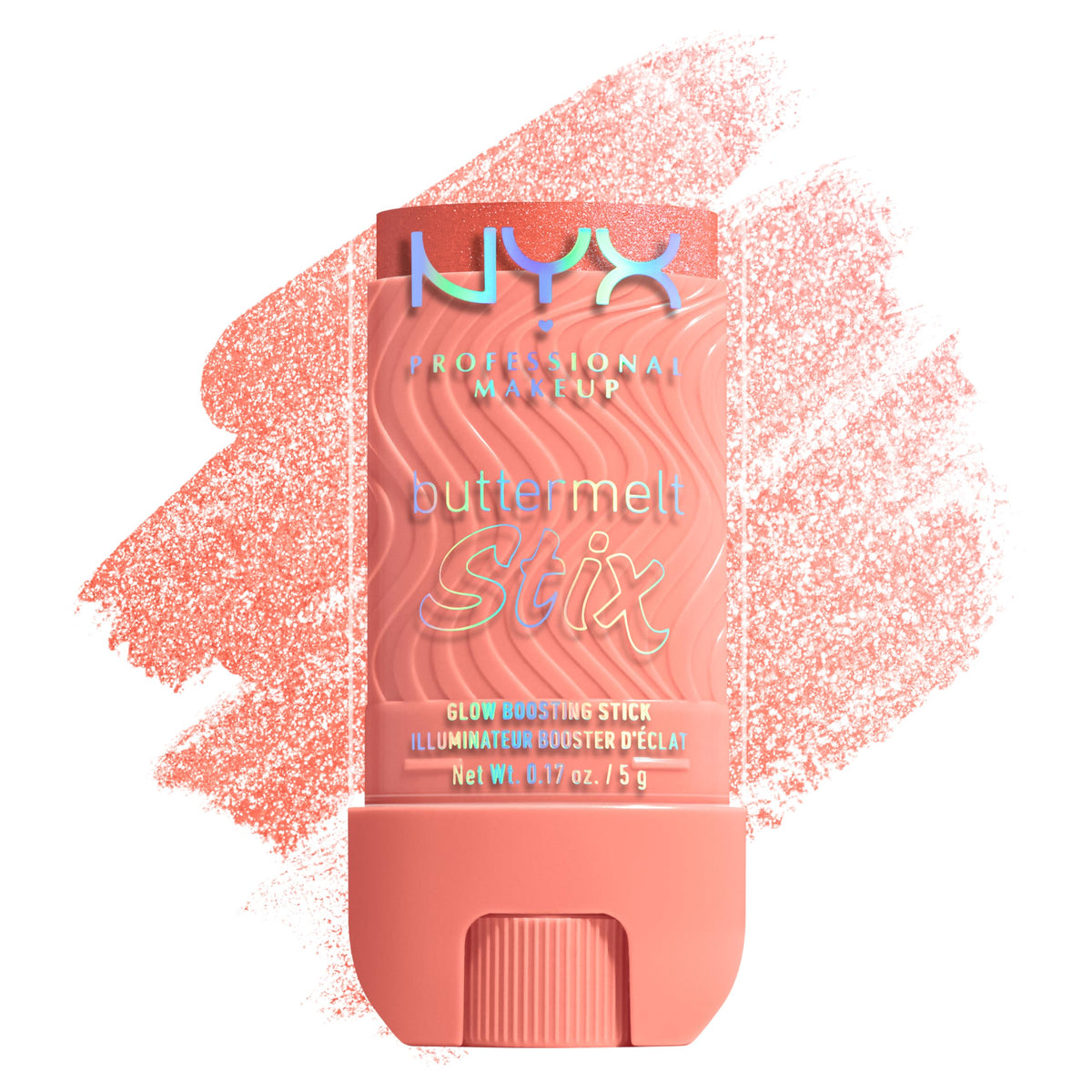 NYX Buttermelt Glaze Stix Peach swatch delivers a radiant cheek glow