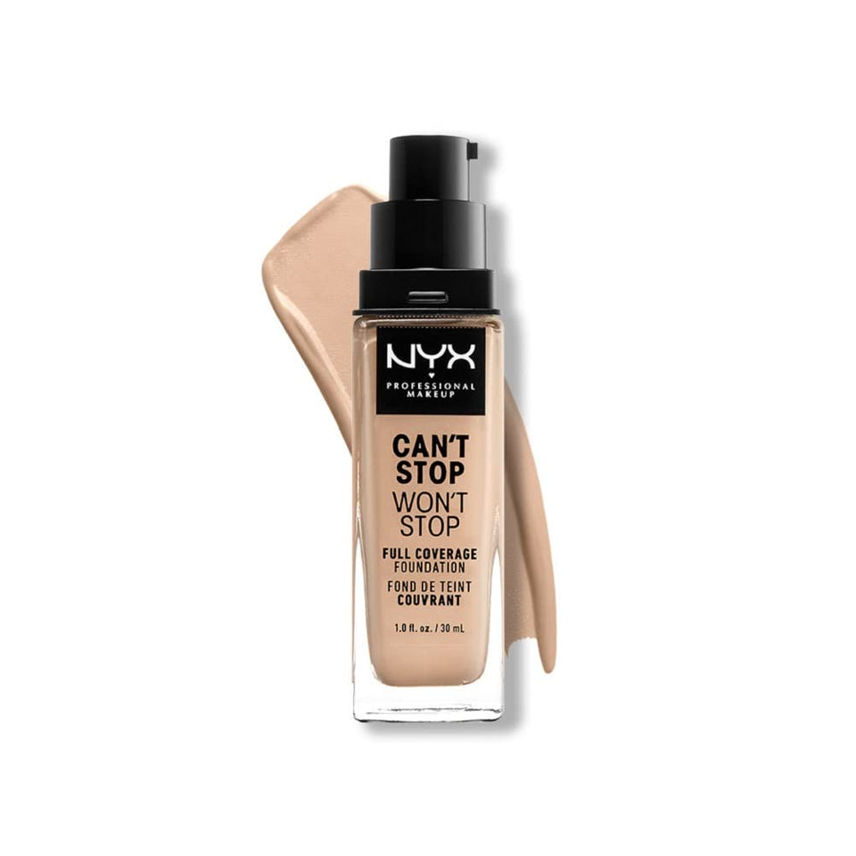 NYX Can't Stop Won't Stop Foundation Vanilla bottle close-up with long-wearing matte coverage
