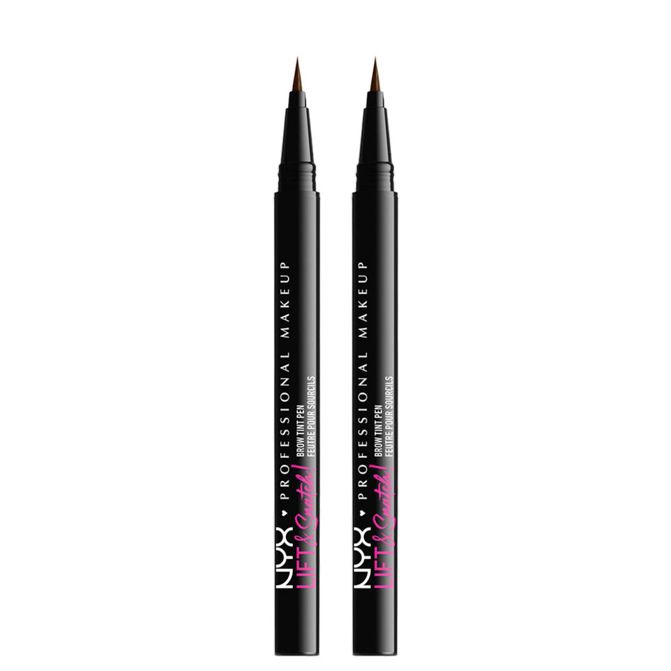 NYX Lift & Snatch Eyebrow Tint Pen closeup highlights precise micro tip for natural to bold brows.