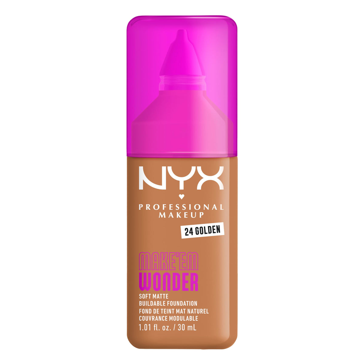 NYX Make 'Em Wonder foundation bottle-pump offers smooth, buildable coverage for everyday wear.