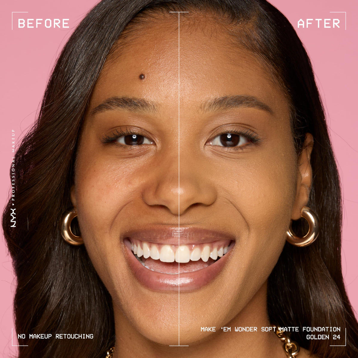 NYX Make 'Em Wonder skin-swatch demonstrates even-toned application on skin.