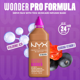 NYX Make 'Em Wonder soft matte finish highlights a breathable, non-greasy look.