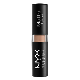 NYX Matte Lipstick Butter Toffee Nude lipstick packaging on display